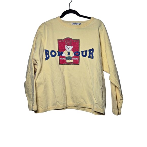 Vintage Bonjour Womens Yellow Long-Sleeve Teddy Bear Graphic Sweatshirt One Size - Picture 1 of 9